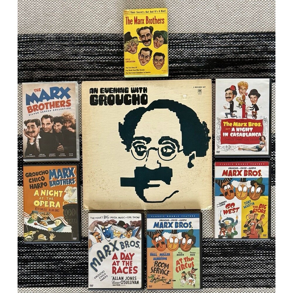 Marx Brothers Lot-13 DVD Movies Rare 1952 Novel Evening With Groucho 2 LP Vinyl